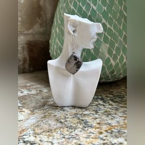 Silver Coffee Bean Jasper Stone Earrings